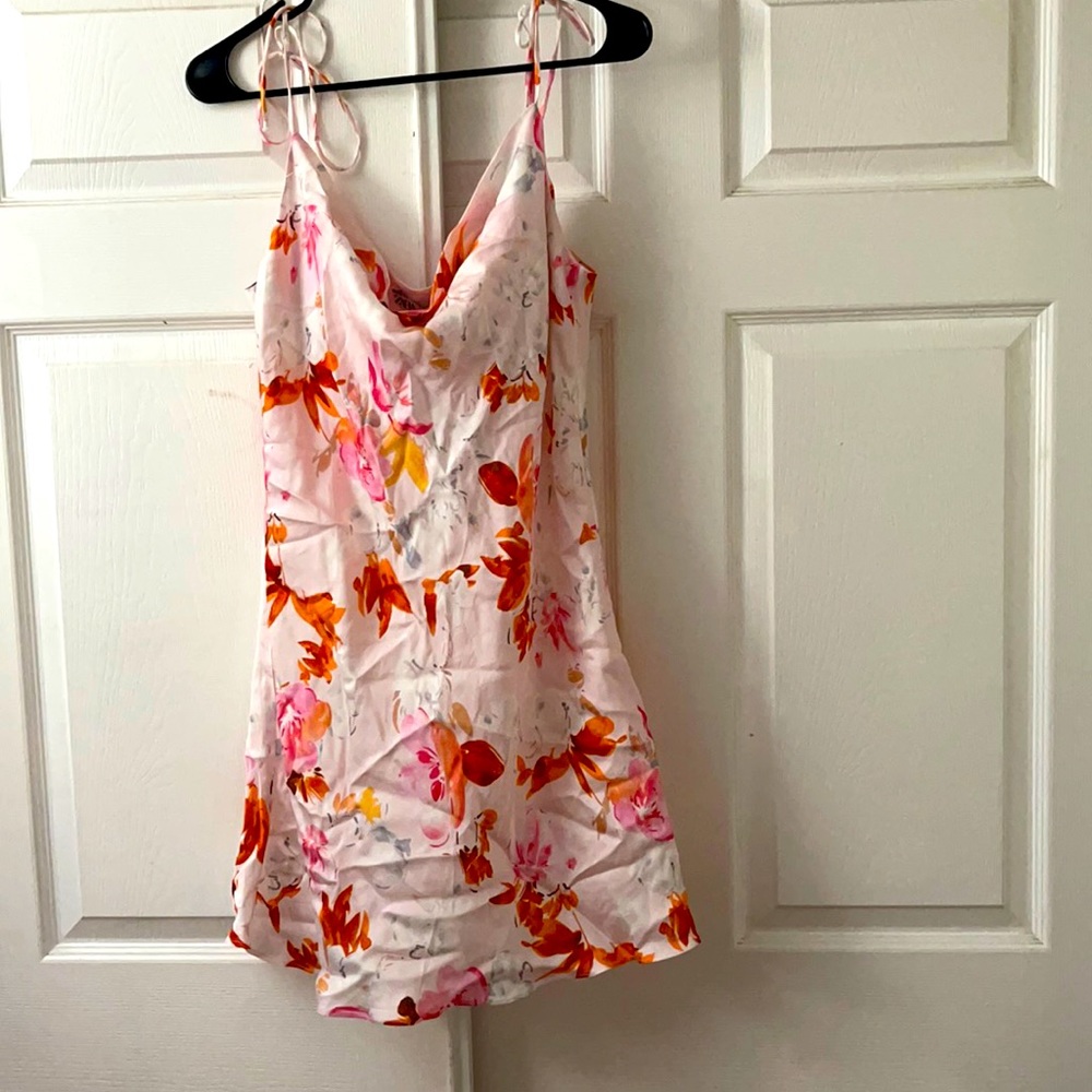 Zara mini cowl neck slip dress with flower print brand new with tags